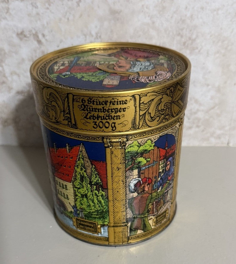 Vintage E Otto Schmidt Nuremberg Lebkuchen Tin 7" with Historical Insert