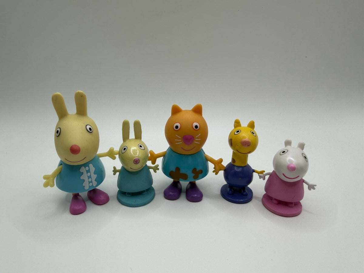 Peppa Pig Friends Figures Lot 5 Rebecca Rabbit Candy Cat Gerald Giraffe Kids Toy