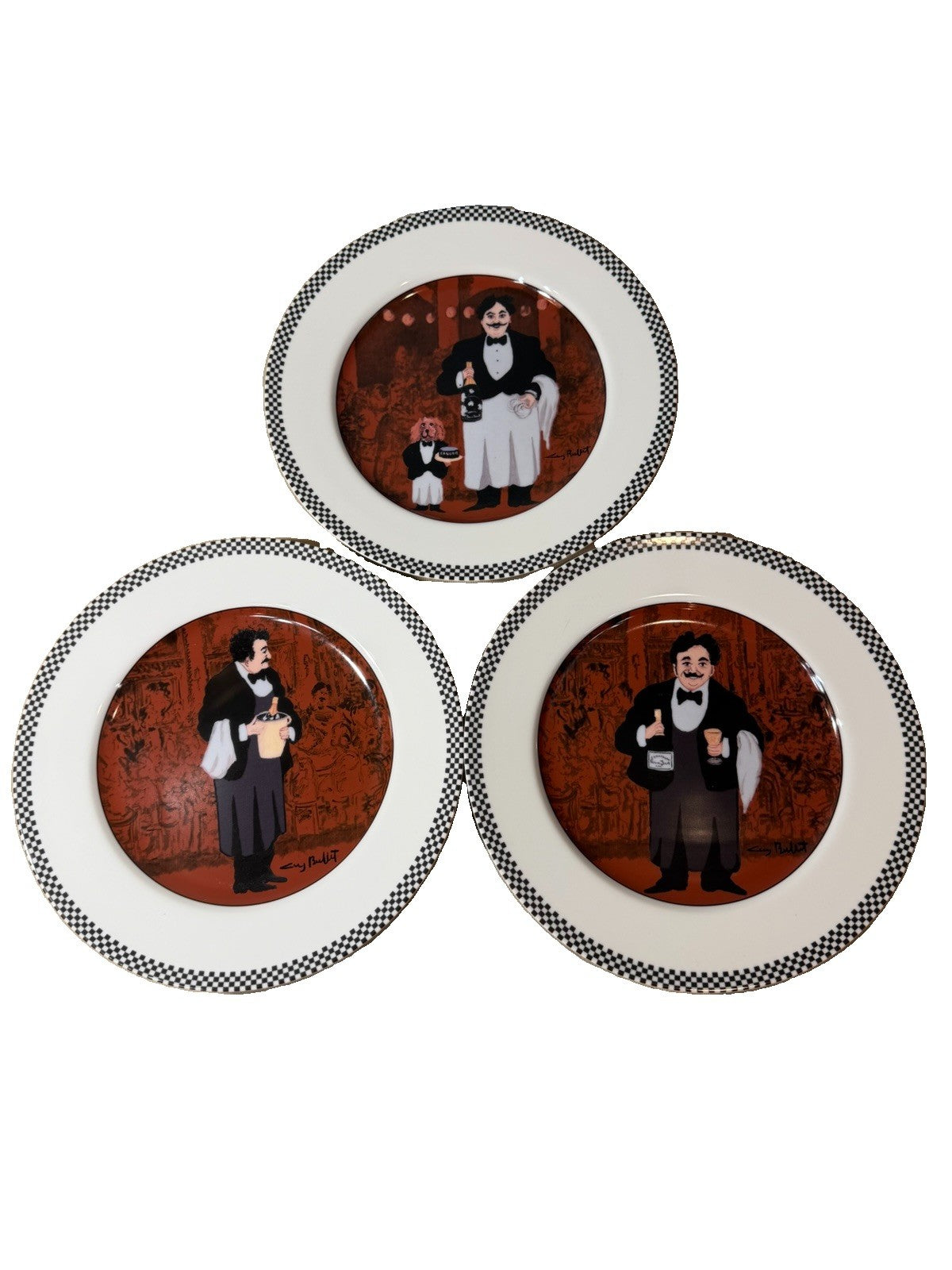 Guy Buffet Waiter Suite Plates Set 3 Black White Checkered Williams Sonoma