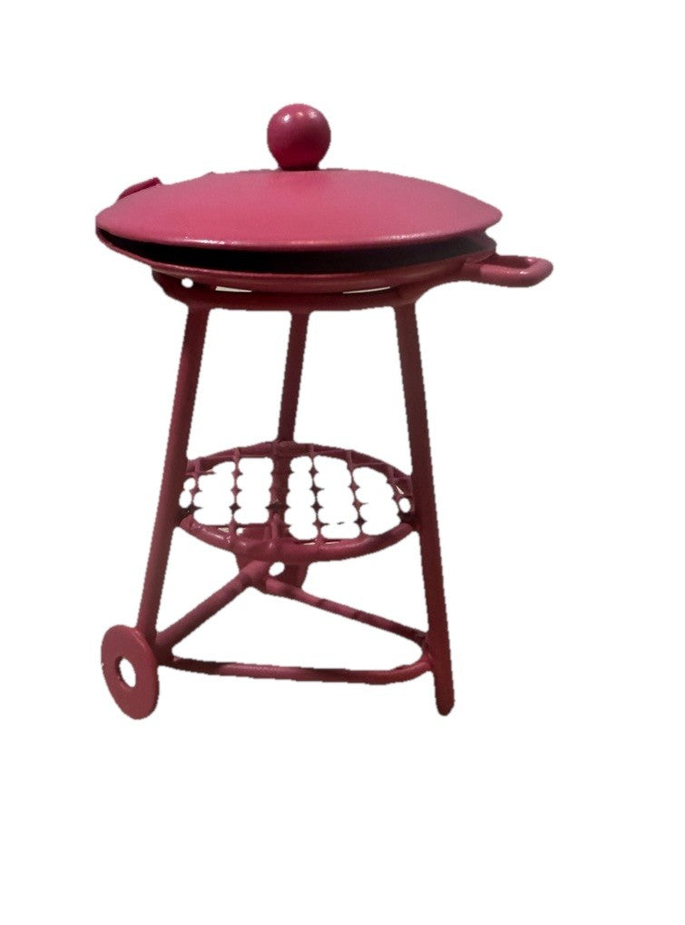 Vintage Metal Dollhouse Pink Grill Miniature Patio Barbecue Accessory 2.5"