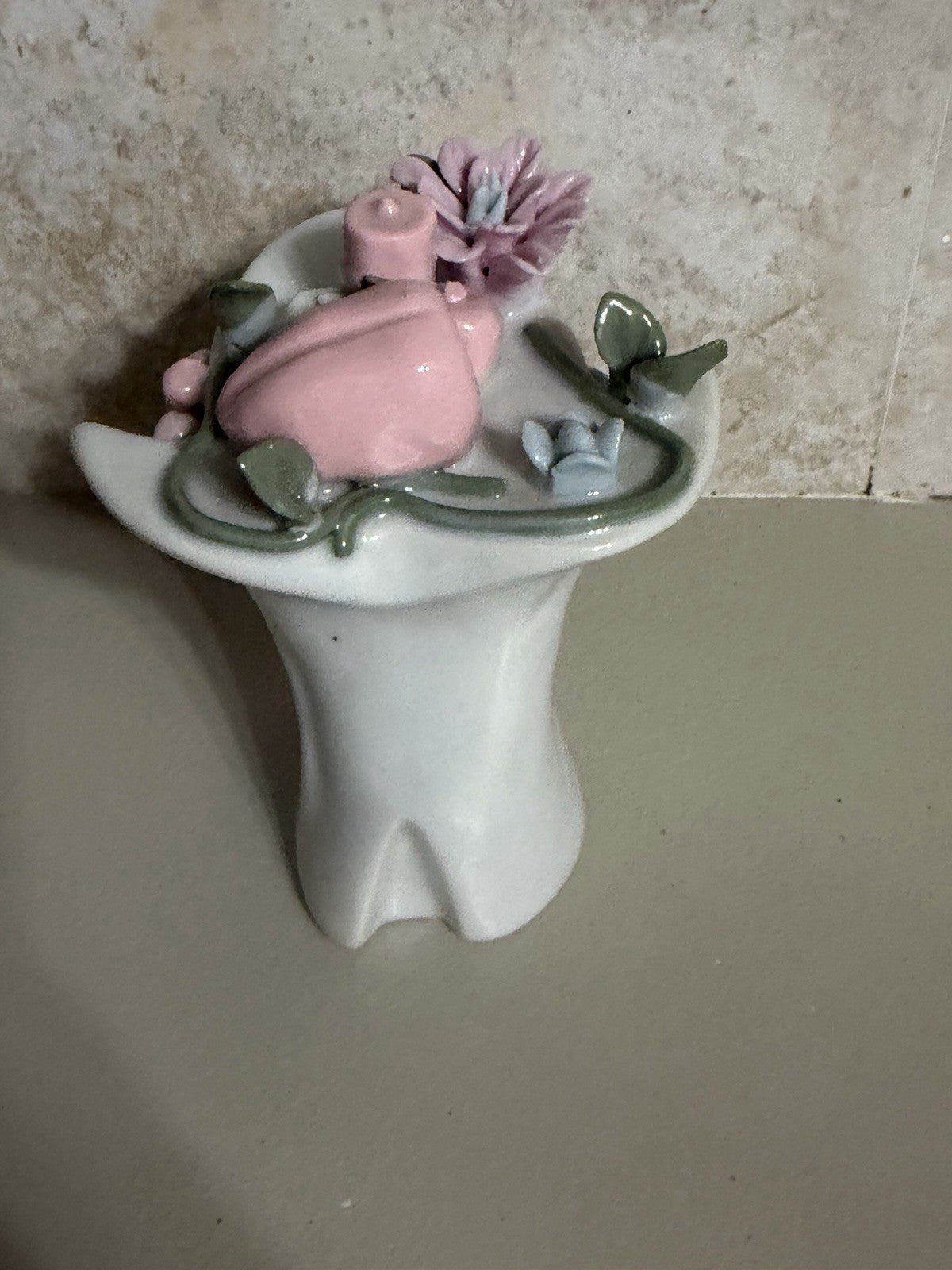 Vintage Porcelain Hat Vase Planter Pair Floral Made in China