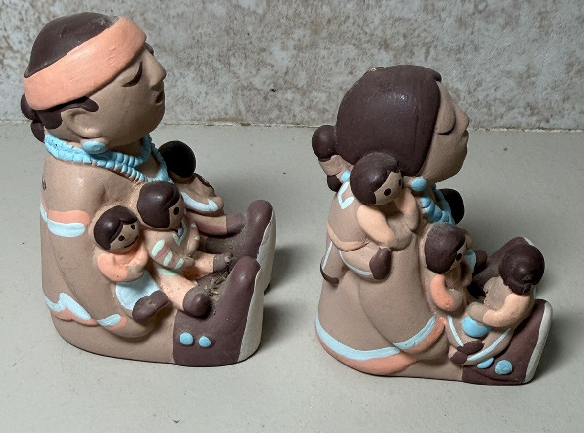 Vintage 1989 Teissedre Storyteller Native American Clay Pottery Figurines Pair