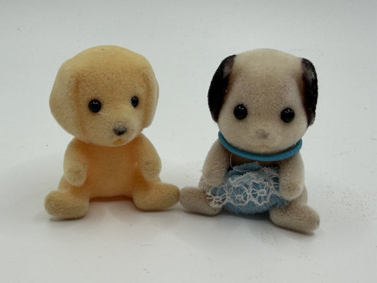 Vintage Calico Critters Sylvanian Families Flocked Dog Figures Lot 2 Mini Toys