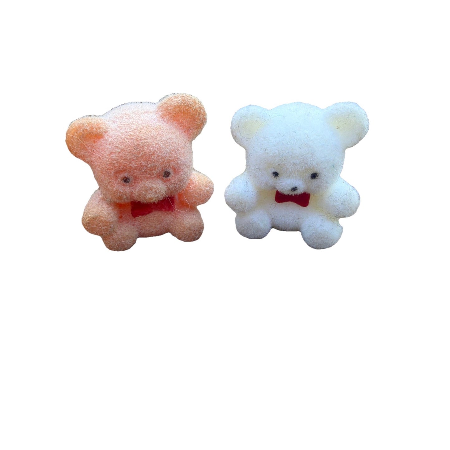 Vintage Lot of 2 Flocked Teddy Bear Dollhouse Miniatures 1:12 Scale Blue Pink