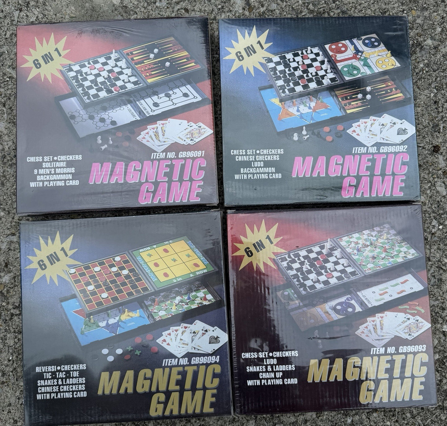 Retro 6 in 1 Magnetic Board Game Set Lot of 4 Travel Tabletop Games New Sealed