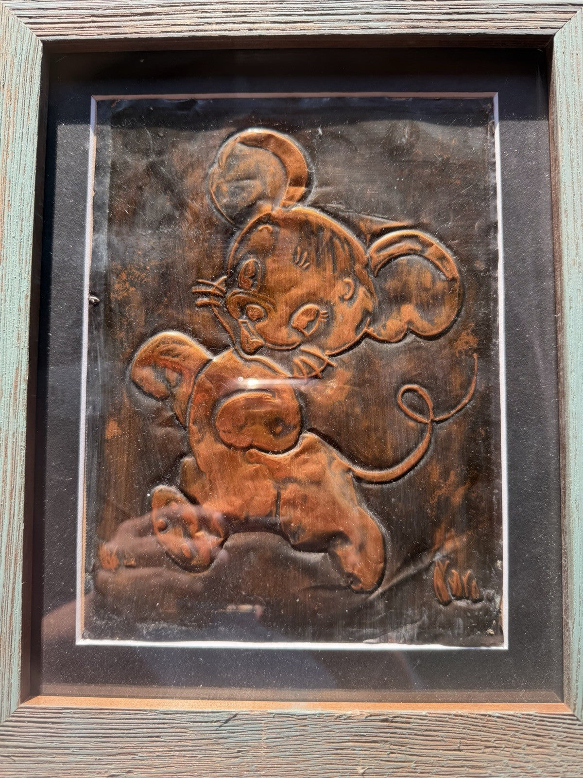 Vintage Framed Copper Repousse Mouse Wall Art Vara Mid Century Folk Art MCM