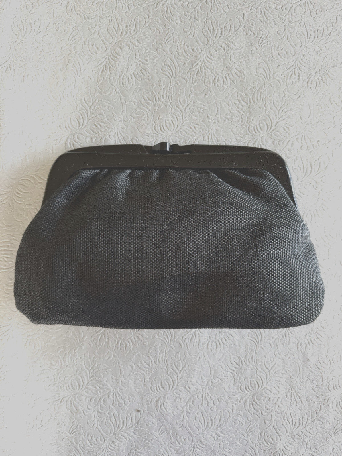 Vintage Italian Black Woven Plastic Frame Clutch Evening Purse Bag Made in Italy