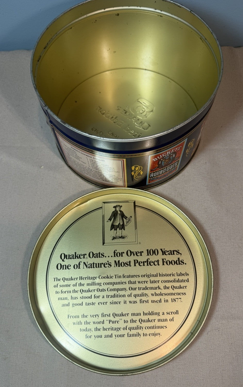Vintage 1983 Quaker Oats Collector Tin Round Advertising Canister 7"