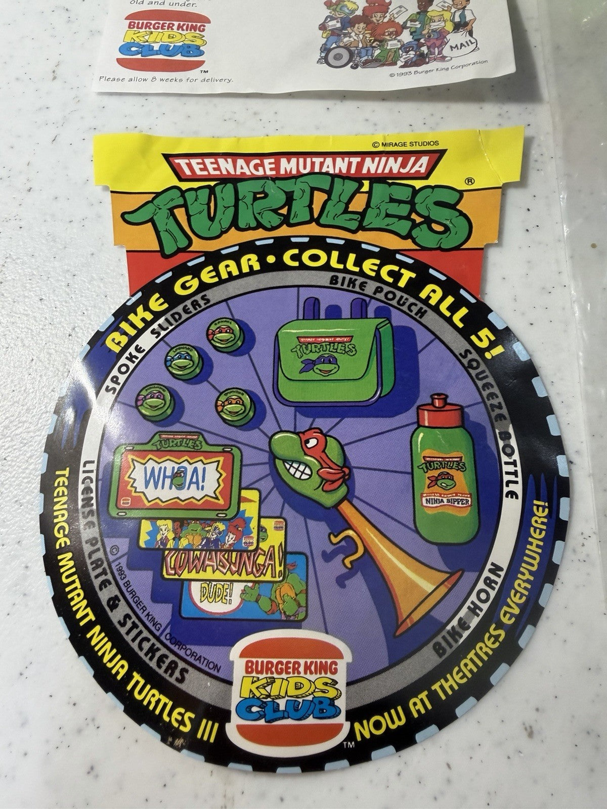 Vintage 1990 Burger King TMNT Ninja Sipper Bottle Complete Paperwork Premium Lot