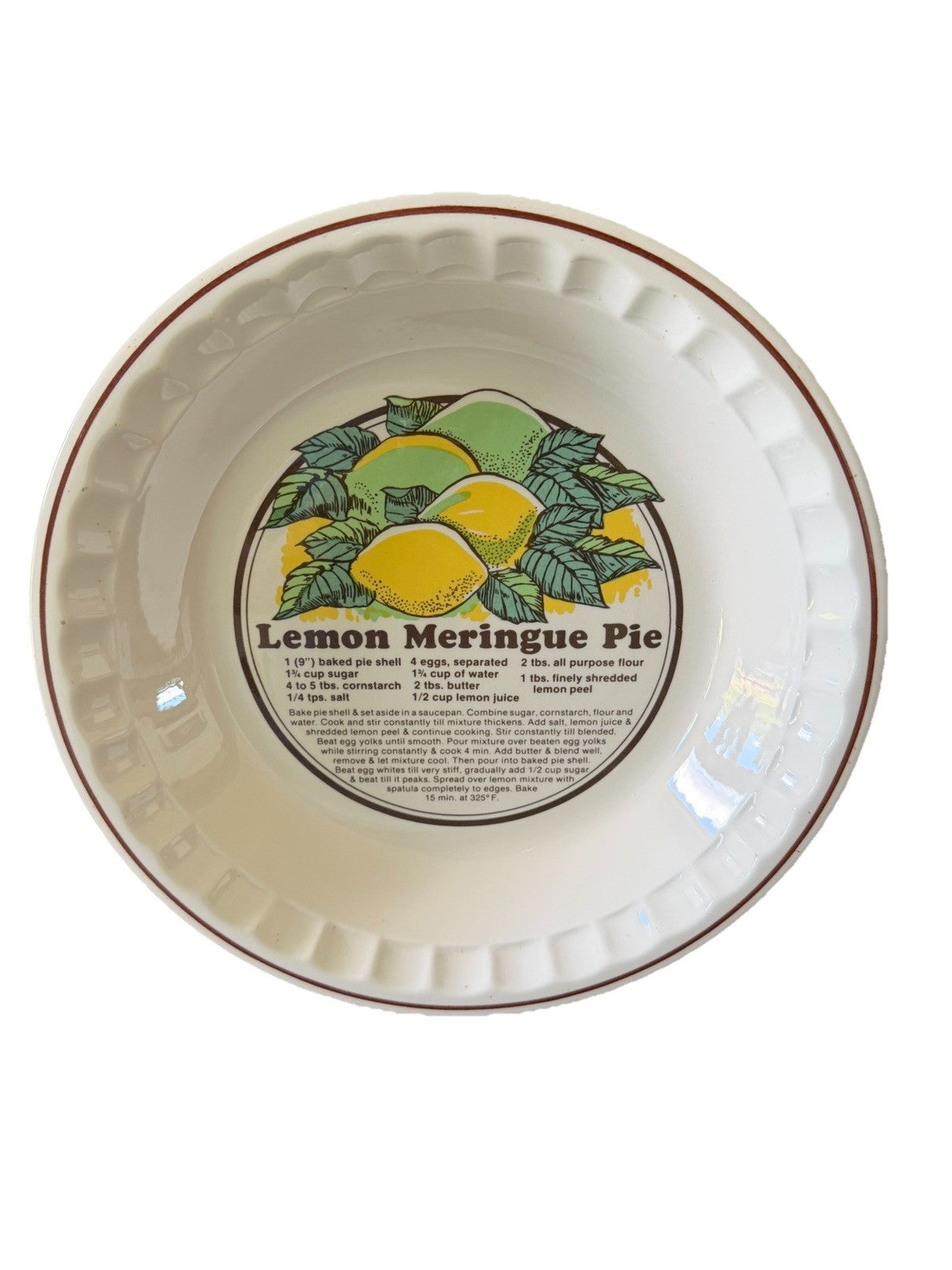 Vintage Sunnycraft Sunstone Lemon Meringue Pie Recipe Plate 11" Ceramic
