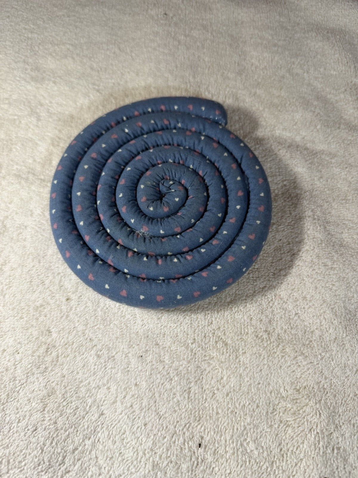 Vintage Fabric Trivet Coiled Blue Floral Heavy Weighted 5"