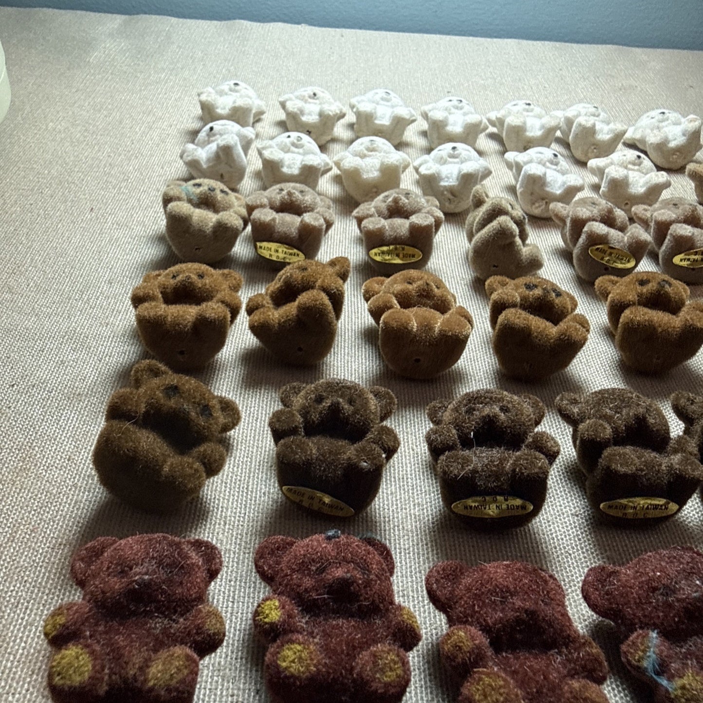 55 Flocked Miniature Teddy Bears White Brown Tan Vintage Crafting Minis Dioramas