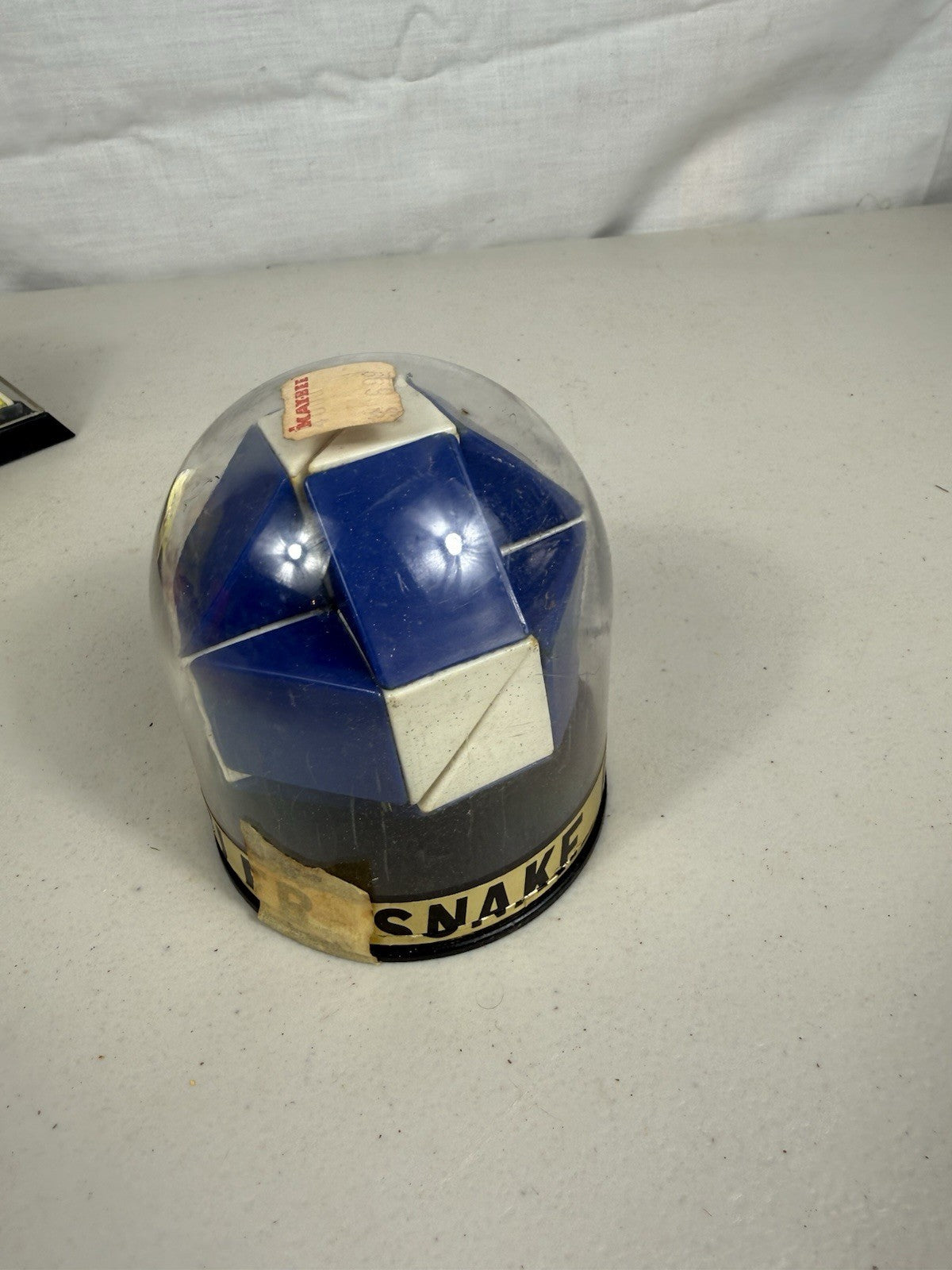 Vintage Rubiks Snake Puzzle Blue White Original Dome Case 1980s