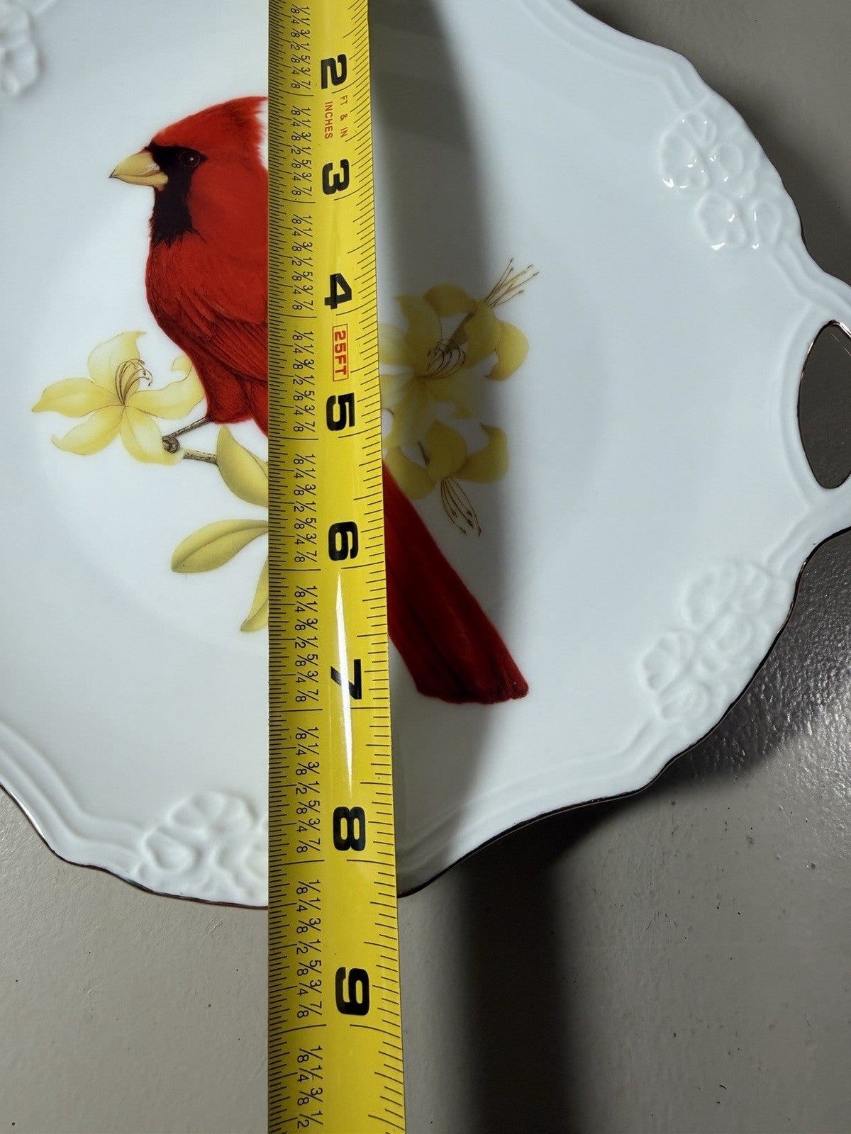 VTG Cynthiana Gifts Cardinal Serving Plate Handle Porcelain White Red Bird 9.5"