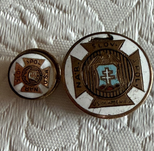 Vintage Slov Nar Spol US America Fraternal Organization Enamel Pins Lot 2 Slovak