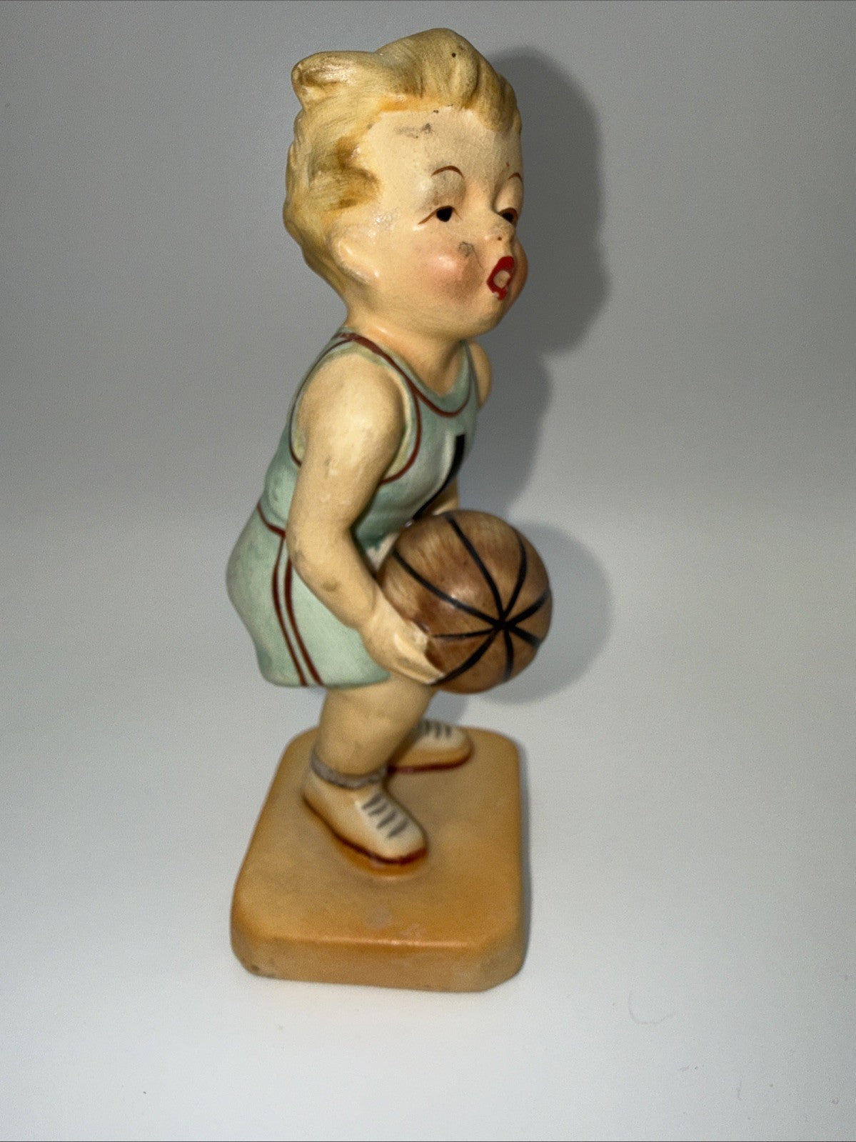 Vintage Japan Little Basketball Boy Set Of 2 figurines #1 #7 5.5" Tall