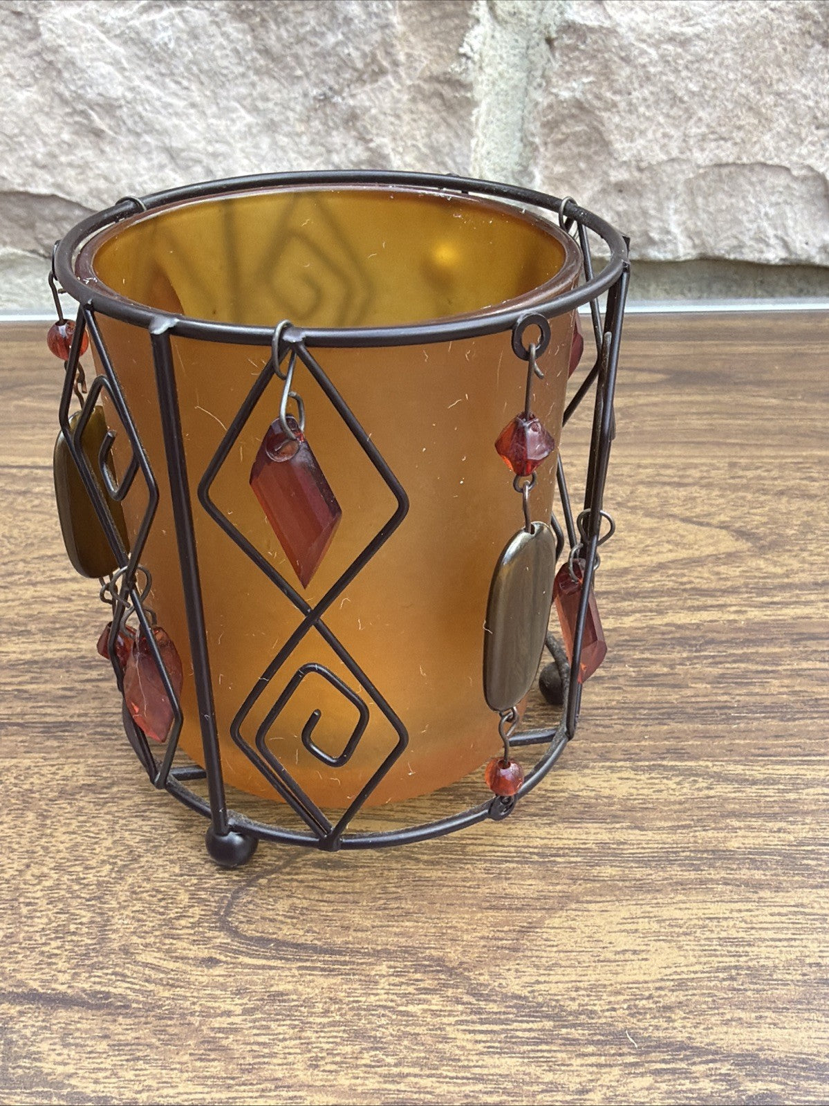 Amber Glass Votive Candle Holder Art Deco 3.5" Decorative
