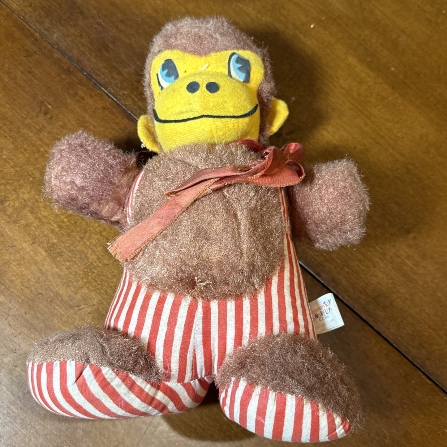 Vintage Superior Toy and Novelty Co Stuffed Monkey Red and White Striped Outfit