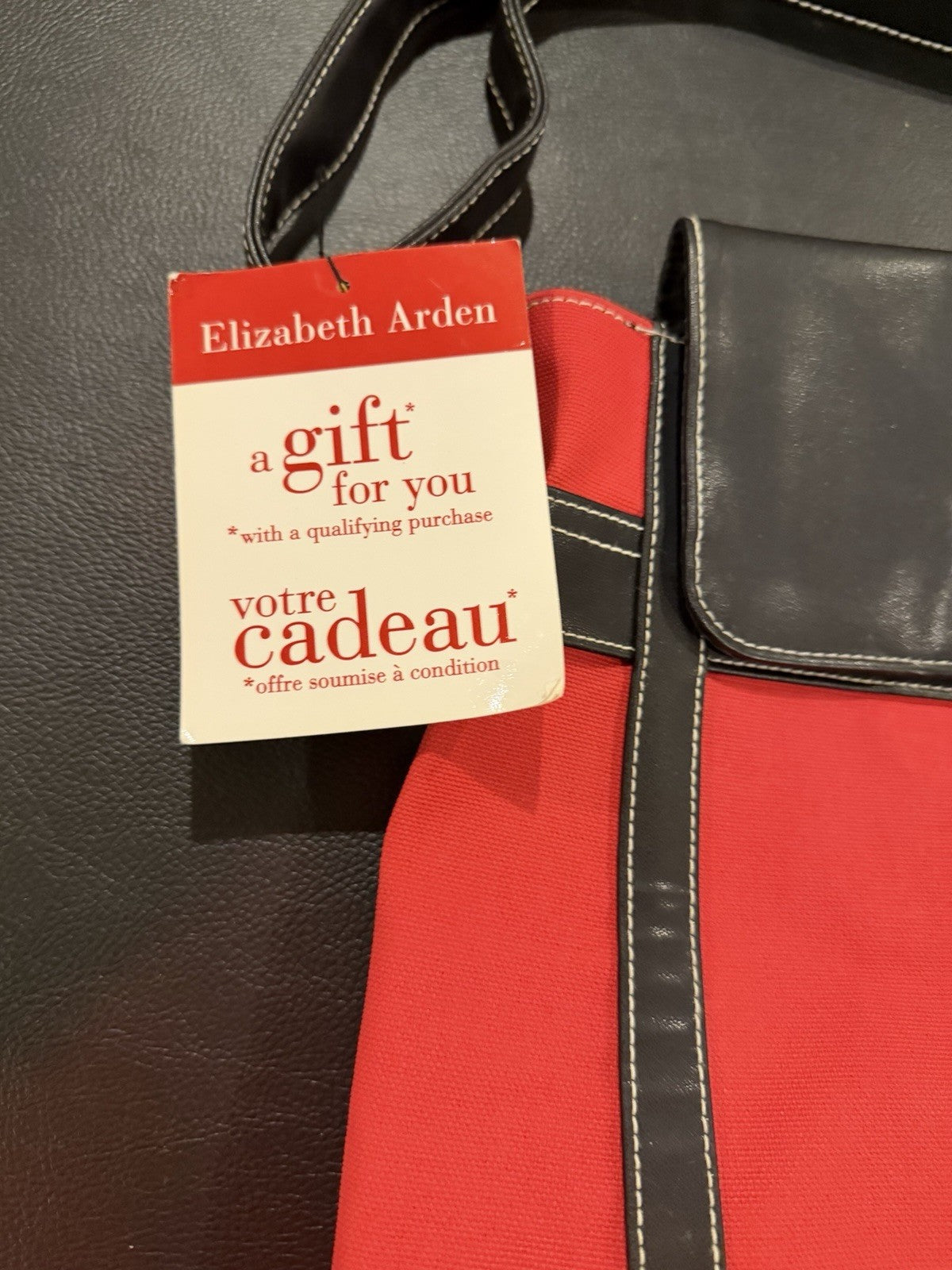 Elizabeth Arden Red Black Canvas Tote Bag Cosmetic Travel Shopper Gift Tag