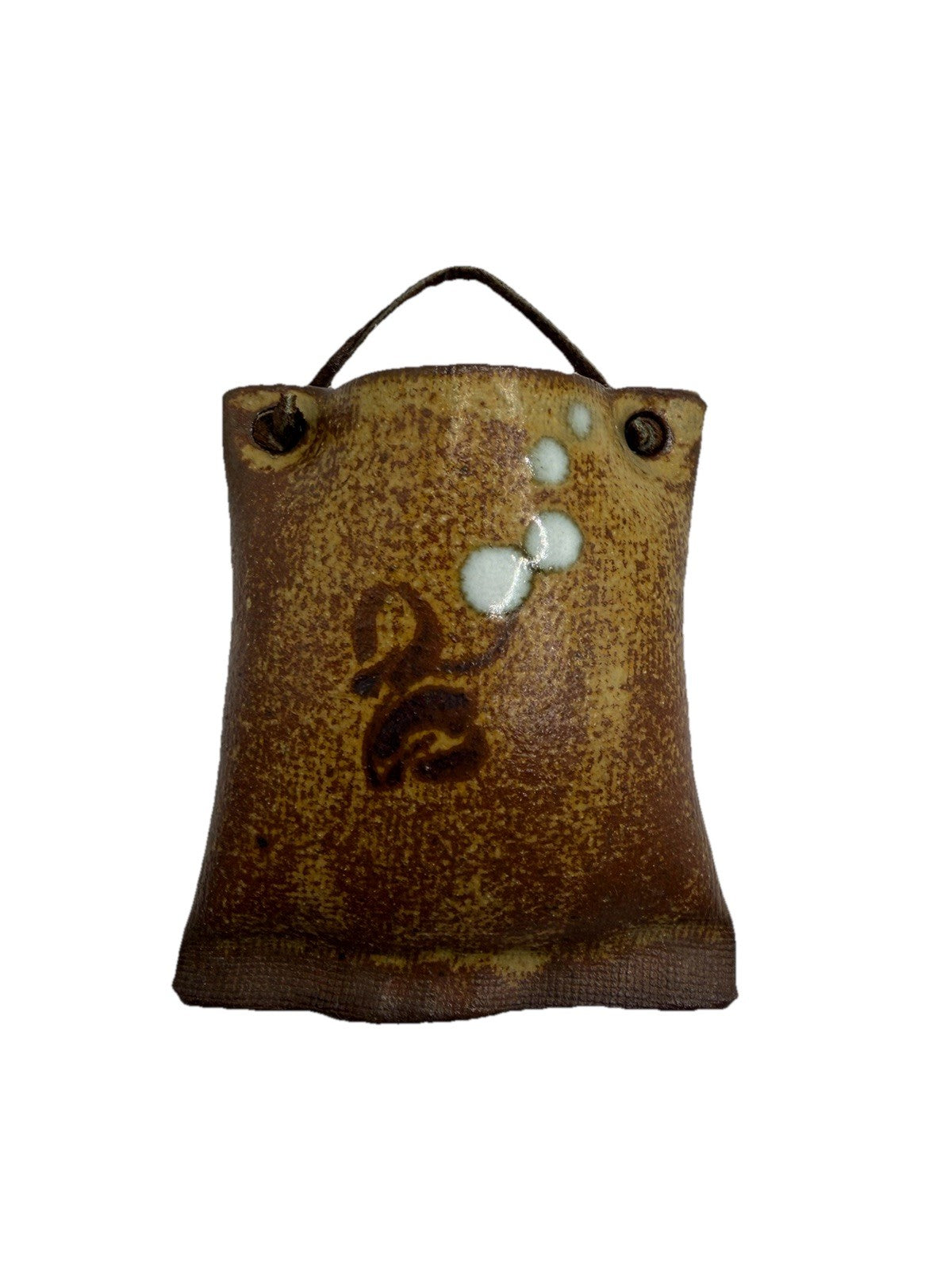 Vintage Japanese Shigaraki Stoneware Hanging Wall Vase Rustic Studio Pottery