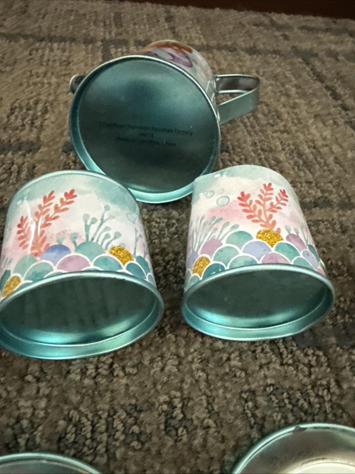 Members Mark Mermaid Tin Tea Set Kids Playset 10 Pieces INCOMPLETE