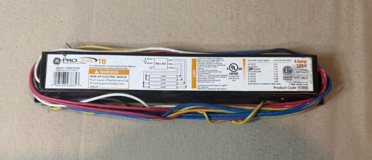 GE ProLine 93885 Electronic Ballast 4 Lamp 120V T8 Fluorescent Light NEW