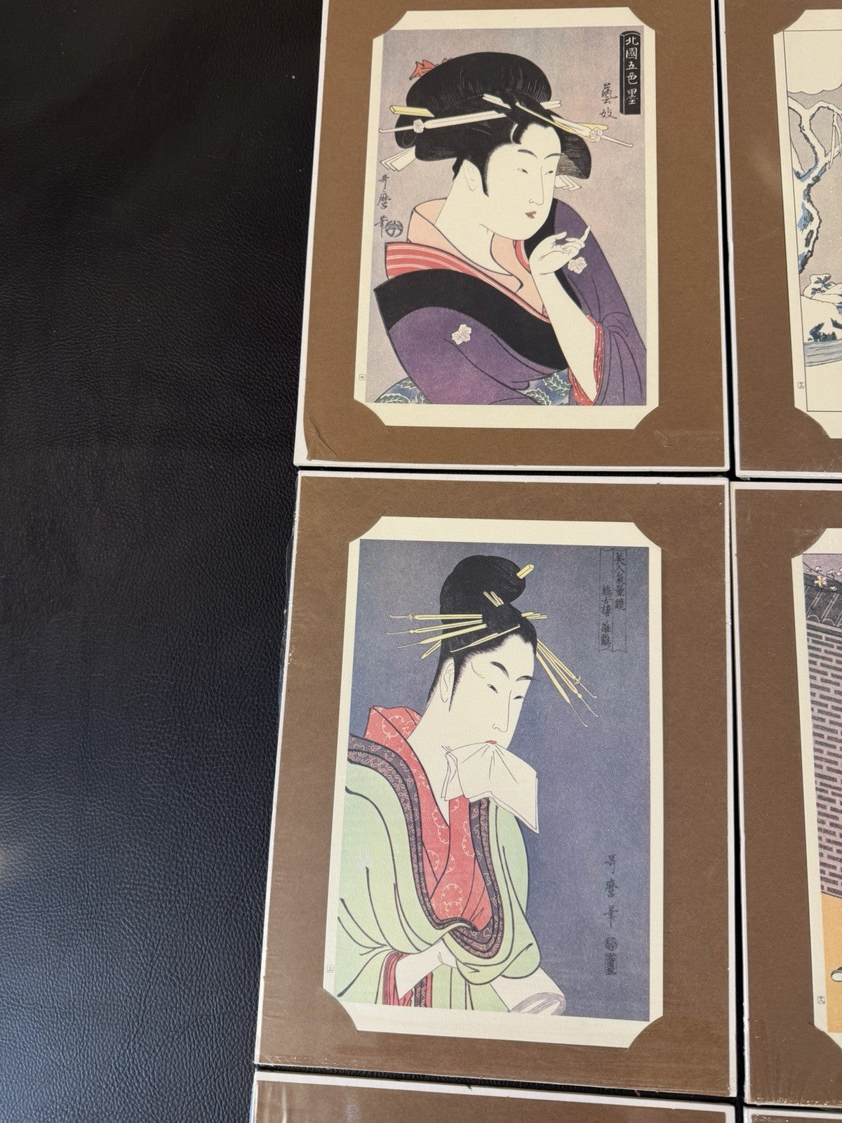 Vintage Japanese Woodblock Print Cards Bijin Geisha Mounted Lot 9 Framed 8x10