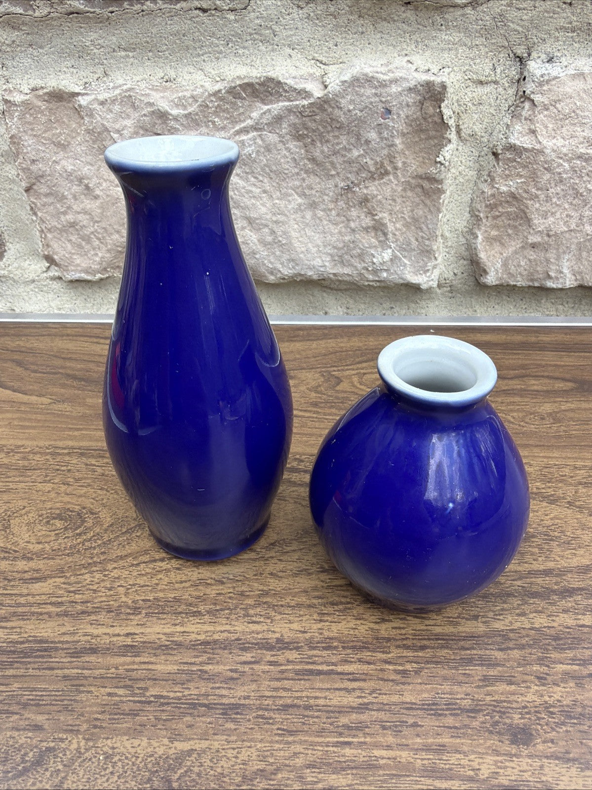 Cobalt Blue Glass Vases Small Set Decorative Glossy Finish 2.5" 5"