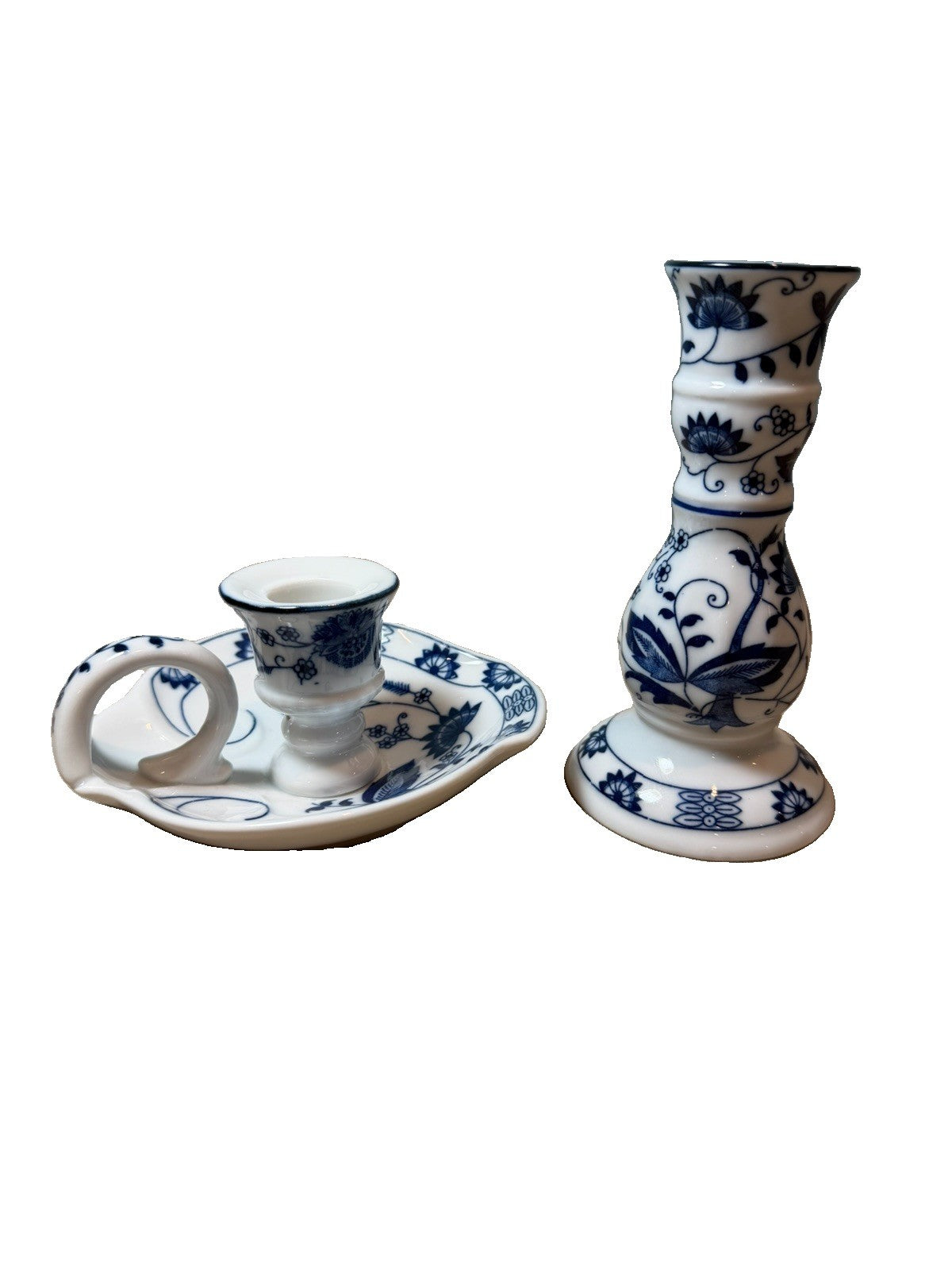 Vienna Woods Blue Onion Fine China Candle Holders Taper Dish Lot 2 Seymour Mann