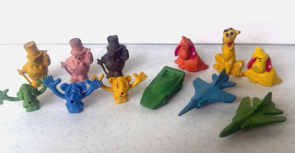 Vintage 1970s-90s Novelty Eraser Lot: W.C. Fritos, Monkeys, Jets & More