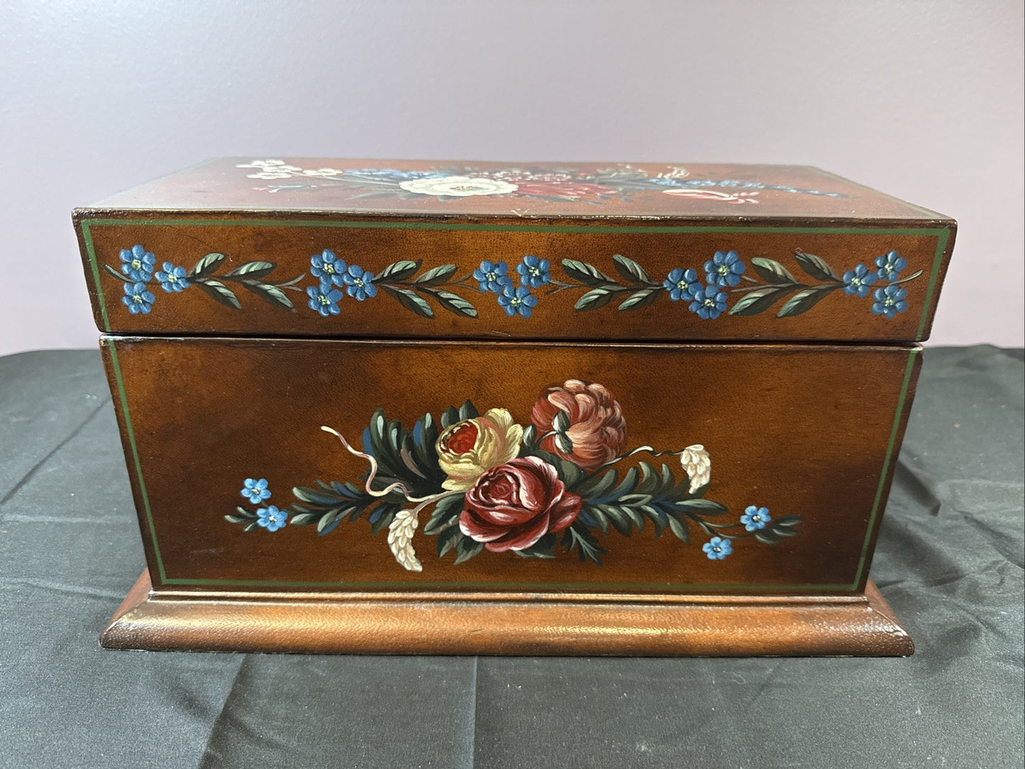 Vintage 1994 Maitland Smith Hand Crafted Solid Wood Jewelry Box 15.5x8.24x6.5