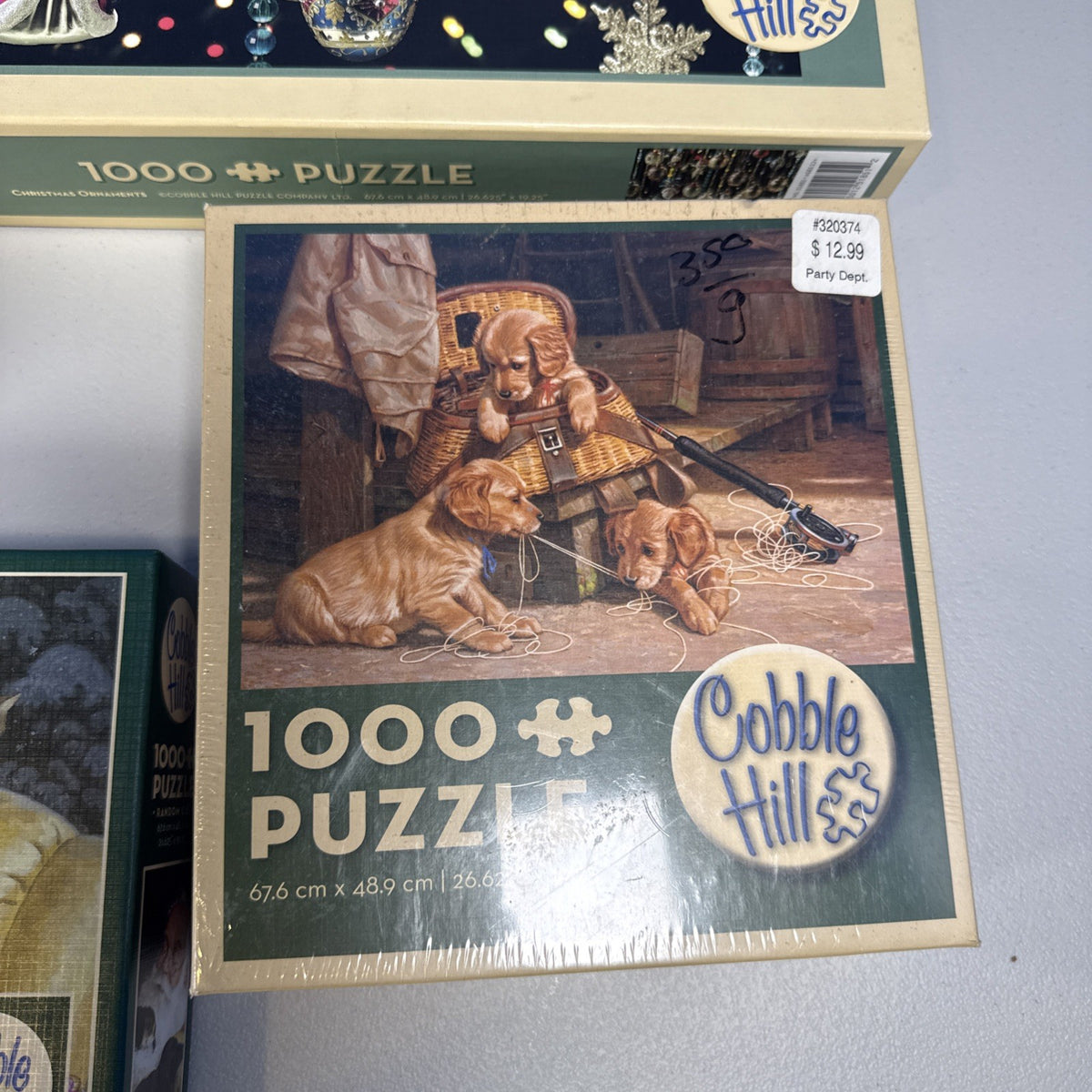 Cobble Hill Lot of 4 - 1000 Piece Christmas Jigsaw Puzzles Santa Dogs Ornament
