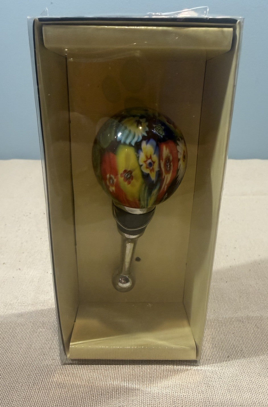 Murano Venezia Style Millefiori Blown Glass Wine Bottle Stopper Floral