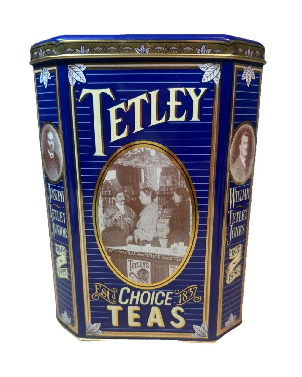 Vintage Tetley Tea Tin England 1837 1987 Blue Advertising Canister 7.5"x4"