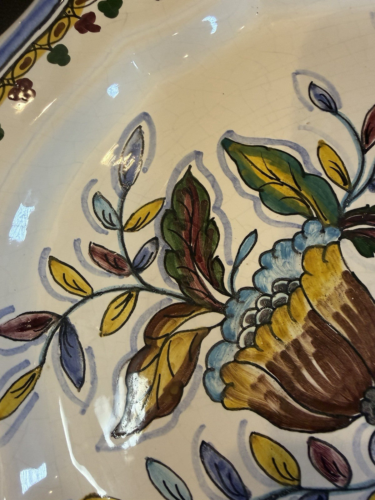 Vintage Berardos Portugal Hand Painted Floral Ceramic Platter Serving Tray