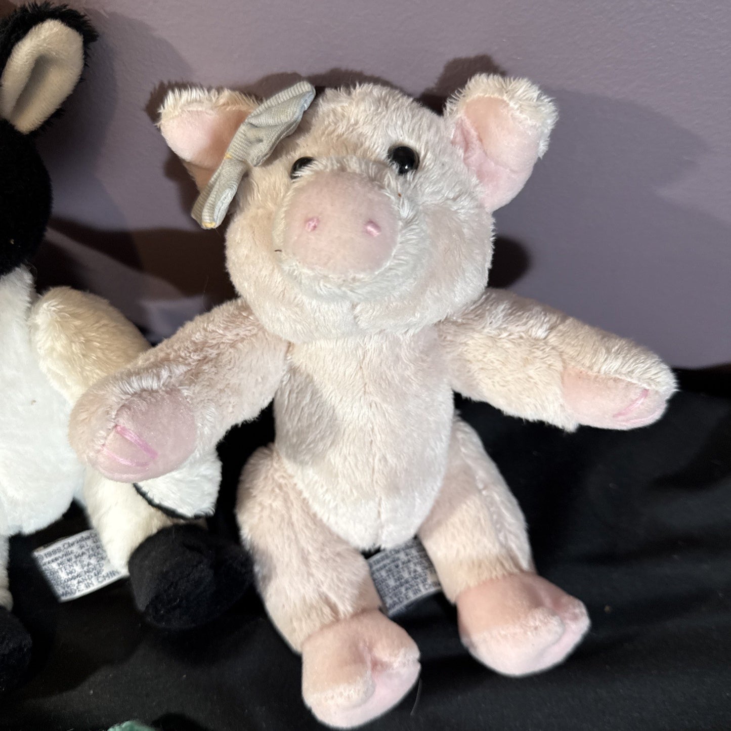 Vintage Chrisha Plush Rabbits Cow Pig Sheep 1999 Toys Lot 5 with Sweaters