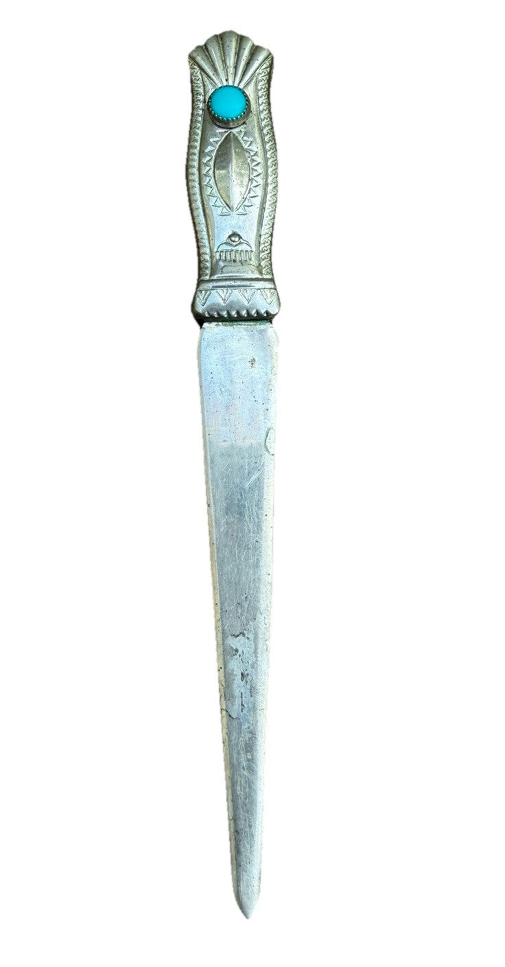 Vintage Southwestern Turquoise Letter Opener Native Style Stamped Metal
