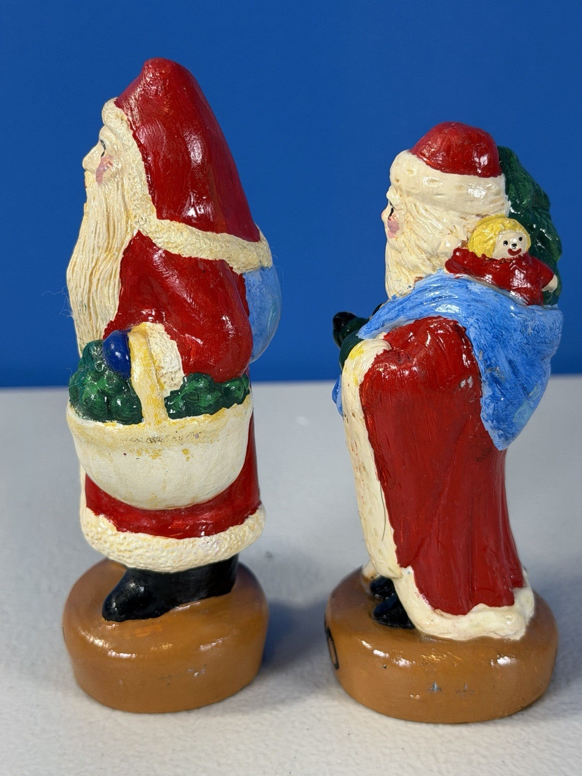 Vintage Hand Painted Resin Santa Claus Figurines Lot of 2 Antique Style Pair