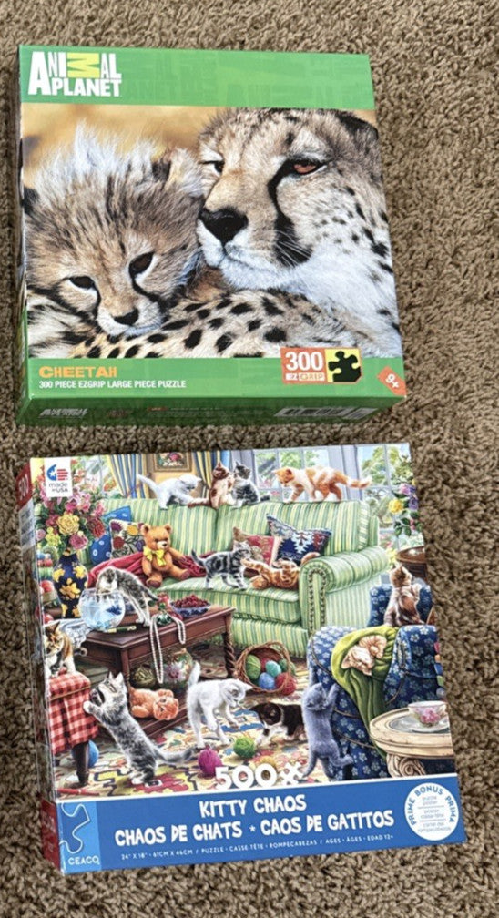 Lot of 2 Cat Puzzles Kitty Chaos Animal Jigsaw Bundle