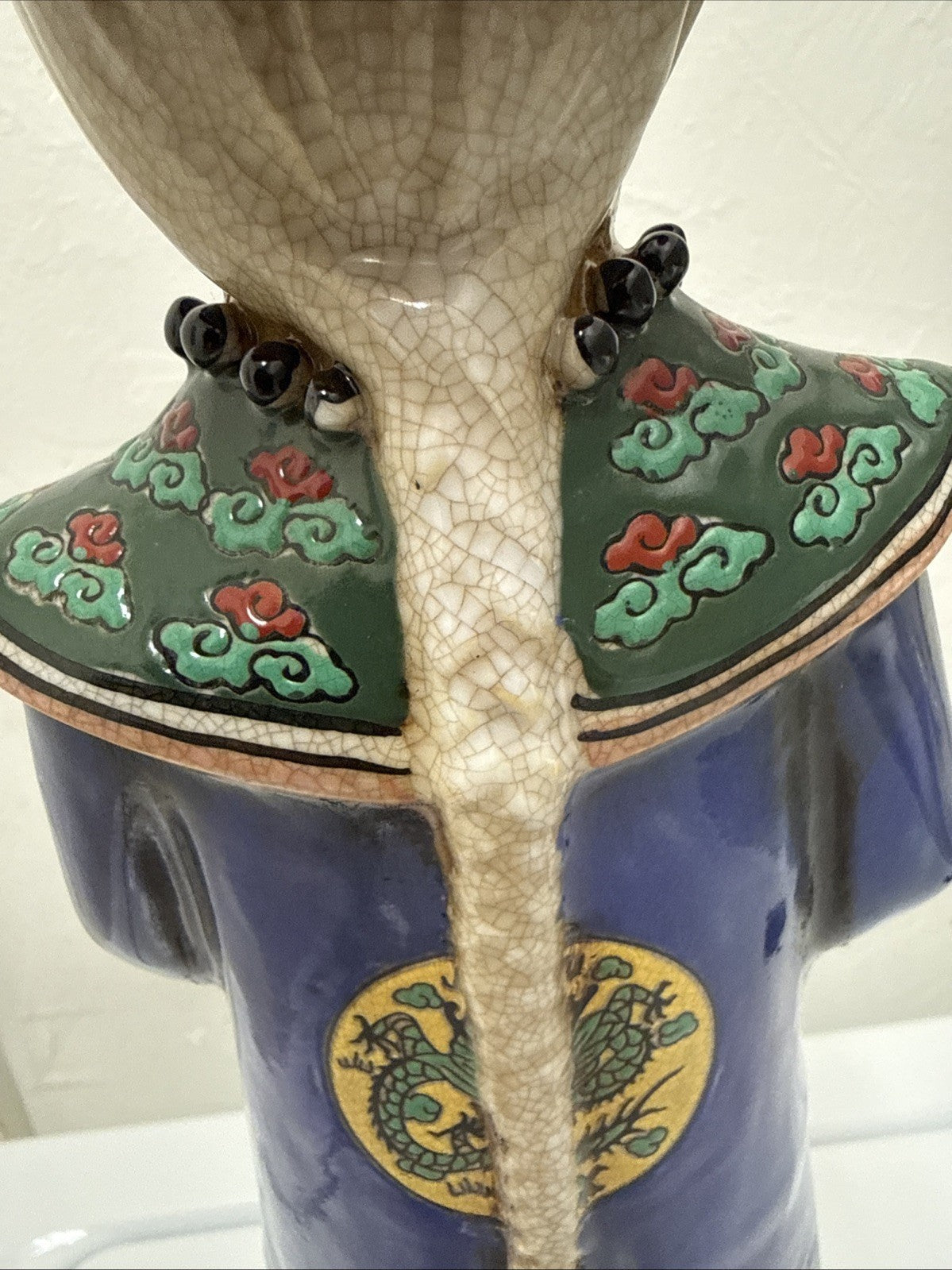 Chinese Qing Dynasty Emperor Statue 14" Handmade Ceramic Crackle Glaze Figurine