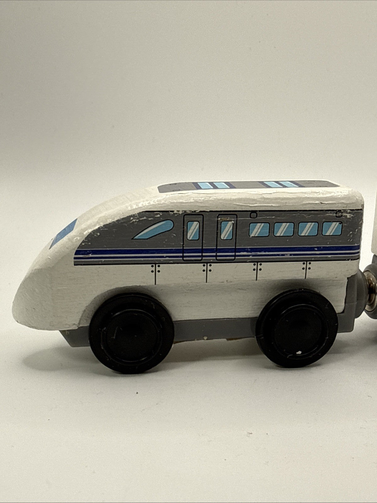 KidKraft Wooden Bullet Train Cars Magnetic Blue White Set