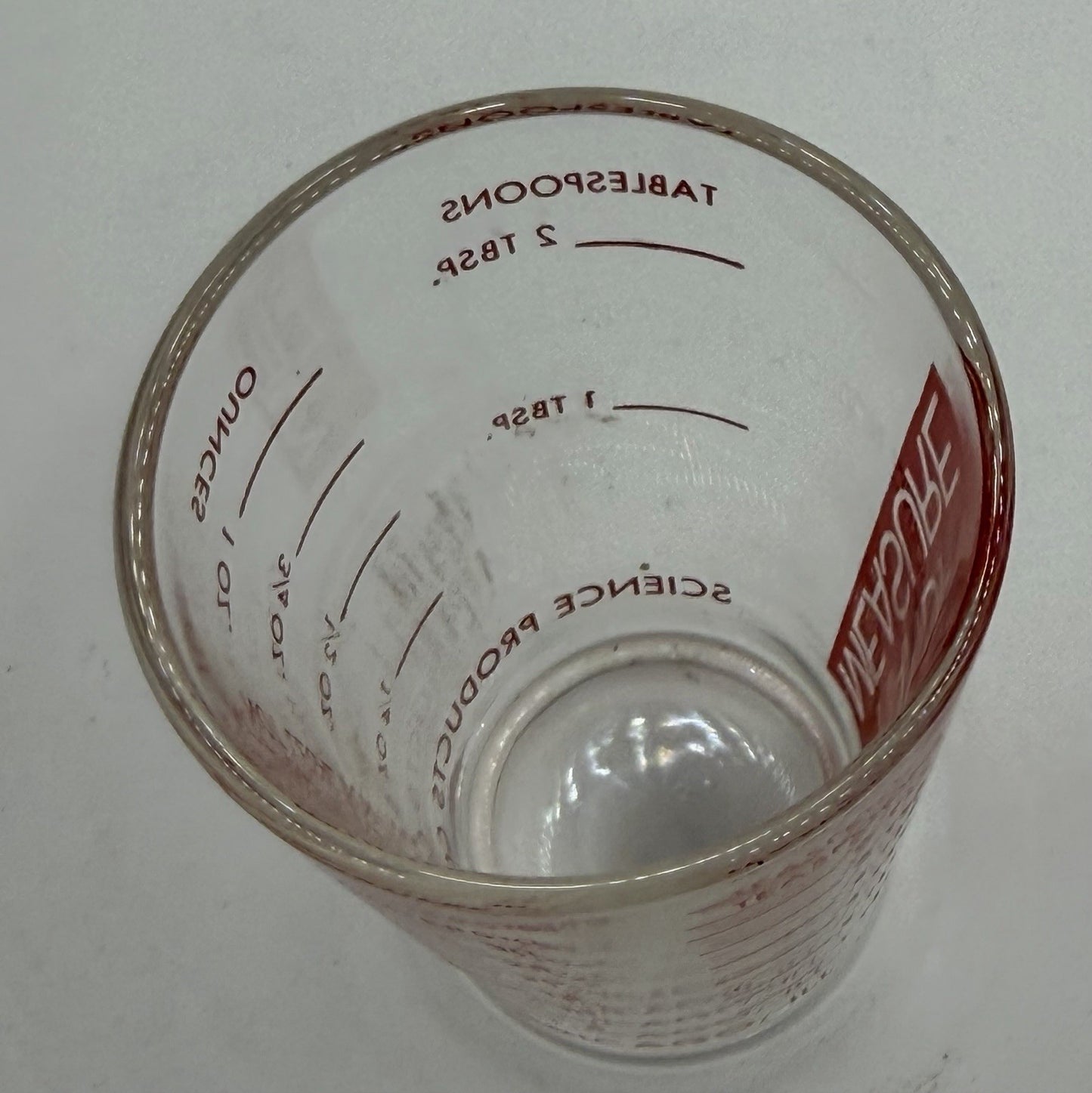 Vintage Red Mini Measure Shot Glass Handi-Measure Med Dose Measuring