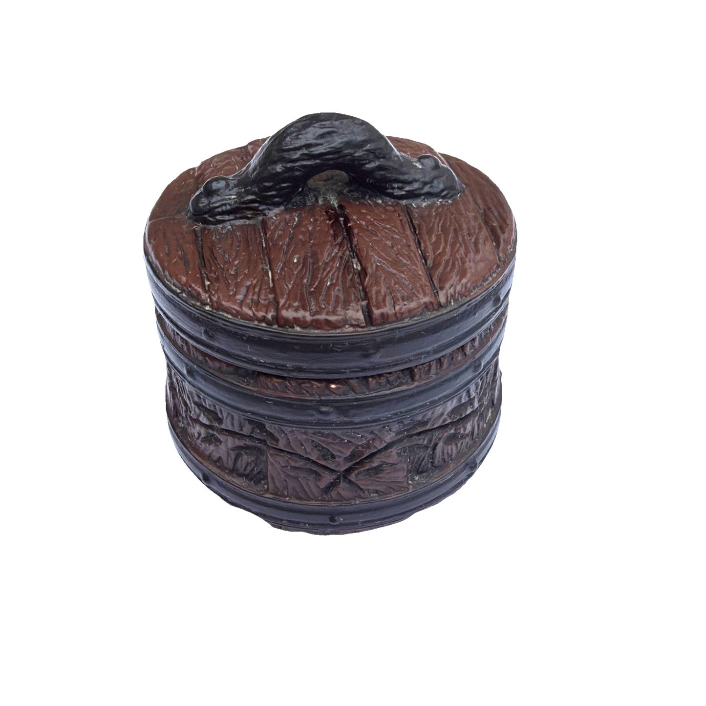 Vintage Etched Barrel Trinket Box Resin Ceramic Keepsake Storage 2"x2"