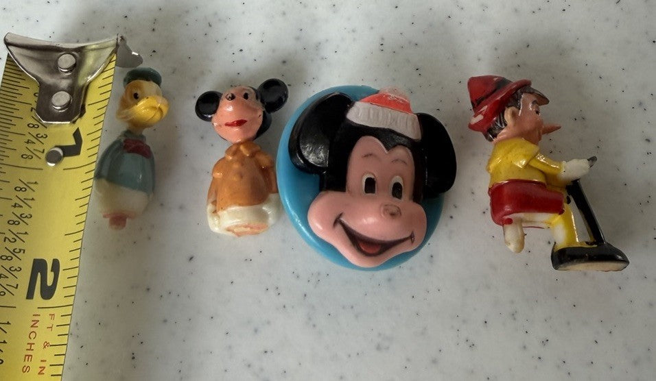 Vintage 1972 Disneykins Figure Lot - Mickey, Donald, Pinocchio, & Character Base