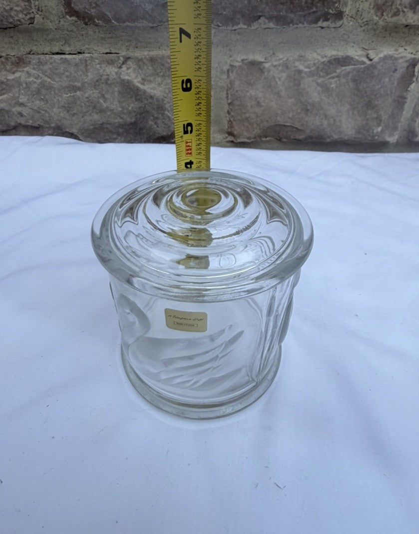 Vintage Teleflora Frosted Glass Swan Covered Jar with Lid Made in France Clear