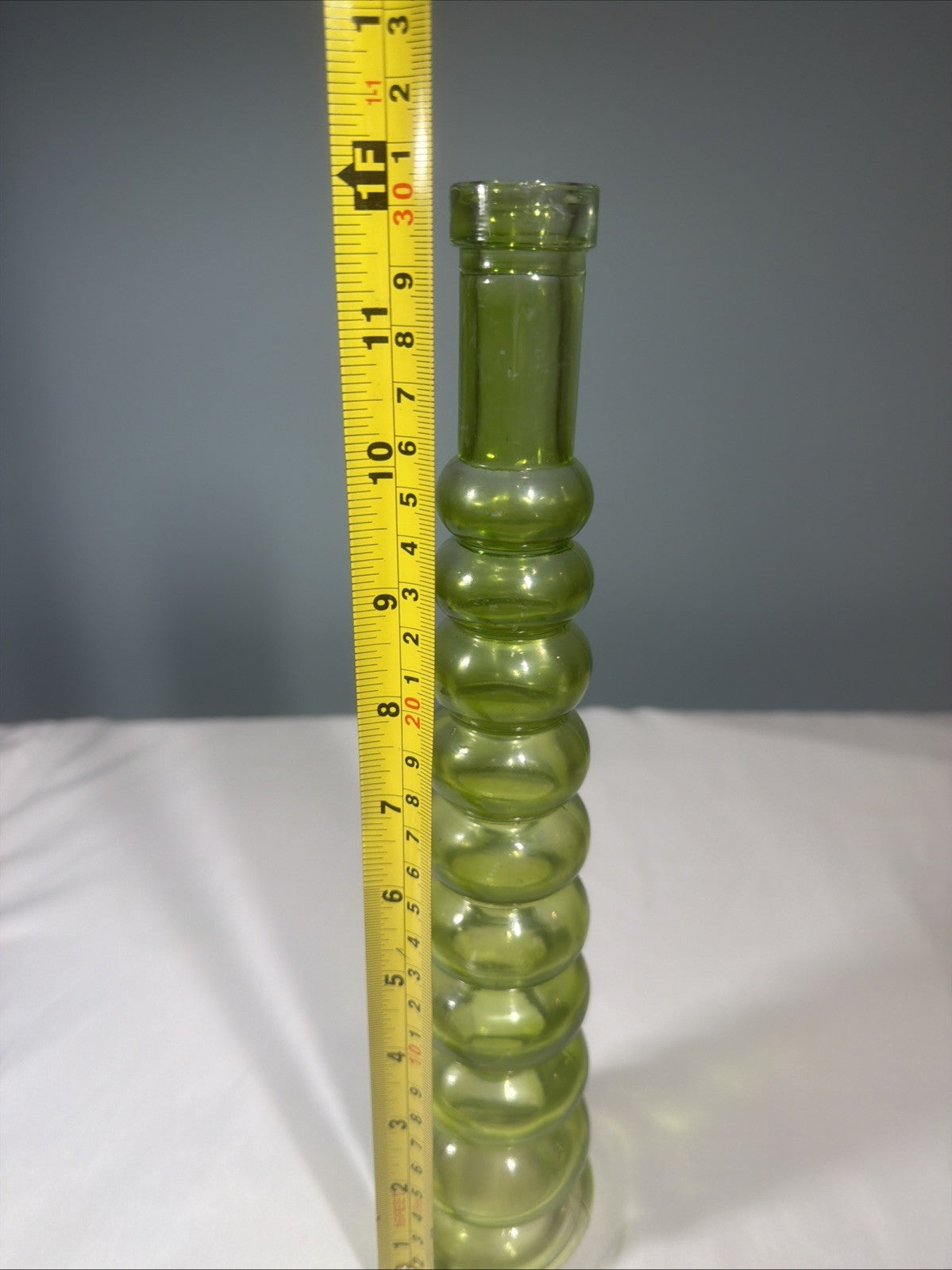 Vintage MCM Green Glass Beehive Bubble Vase 12" Mid Century