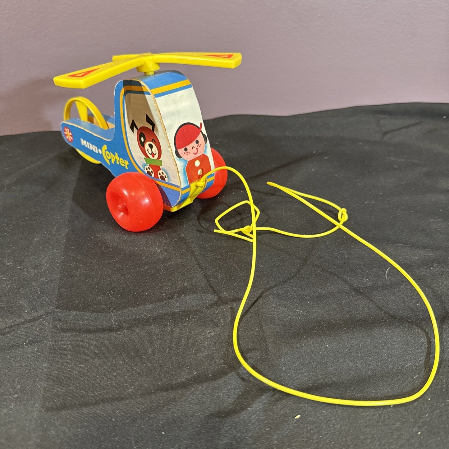 Fisher Price Mini Copter Pull Toy #448 Vintage 1970 Works Very Nice