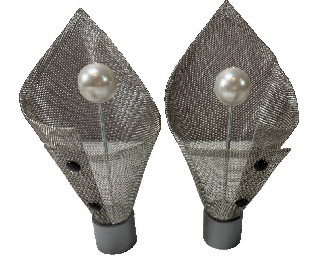IKEA Index Luftig Curtain Rod Finials Set of 2 Silver Wire Mesh Calla Lily Decor