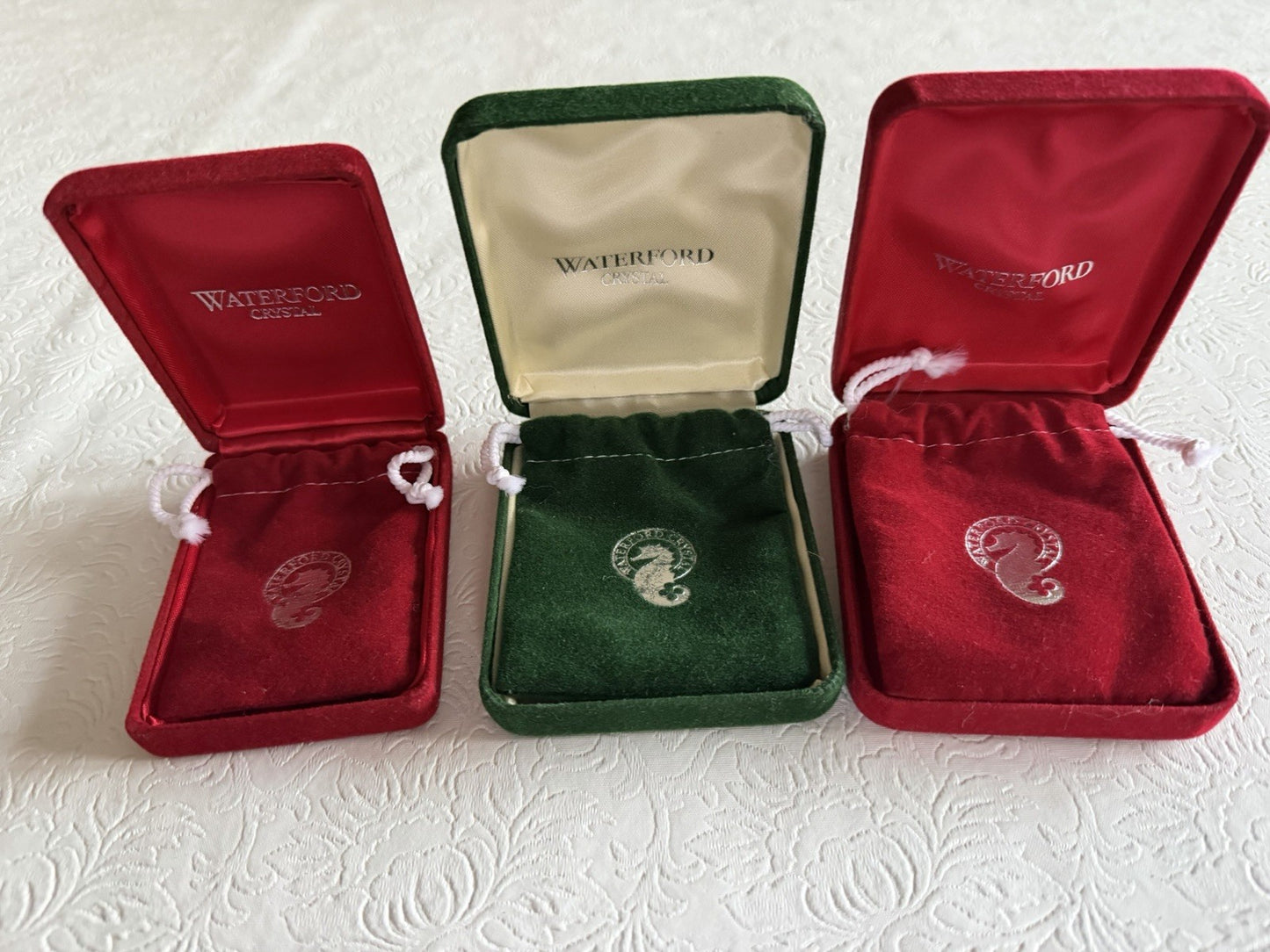 Waterford Crystal Ring Gift Boxes Lot of 3 Red Green Velvet Display Pouches Case