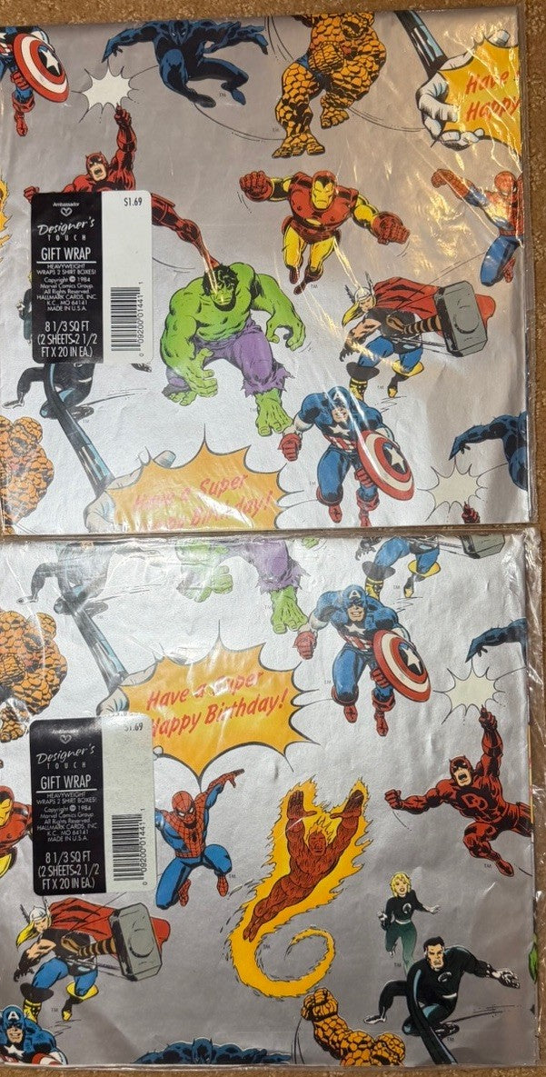 Vintage 1980s Gift Wrap Lot Marvel 1984 Tonka Sports Cars 6 Sealed Packs